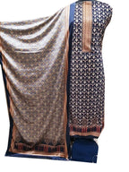 Blue Digital Printed Velvet Three Piece Unstitched Suit Set - Luxurion World