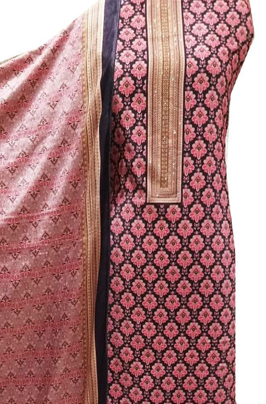 Pink Digital Printed Velvet Three Piece Unstitched Suit Set - Luxurion World
