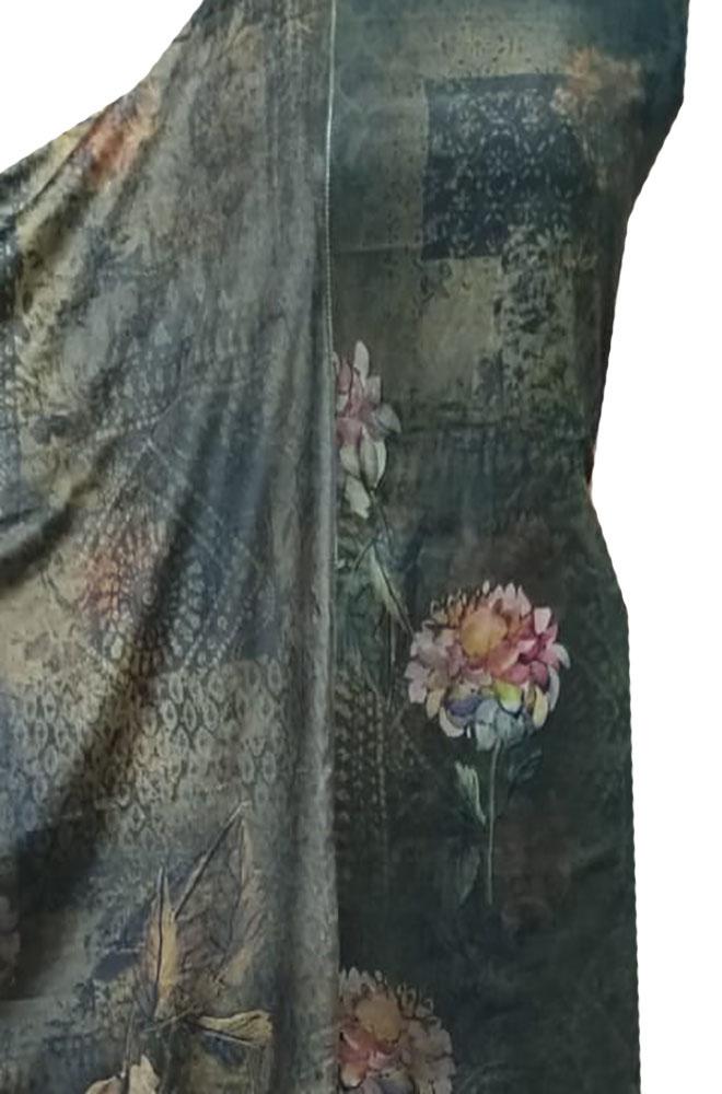 Green Digital Printed Velvet Three Piece Unstitched Suit Set - Luxurion World