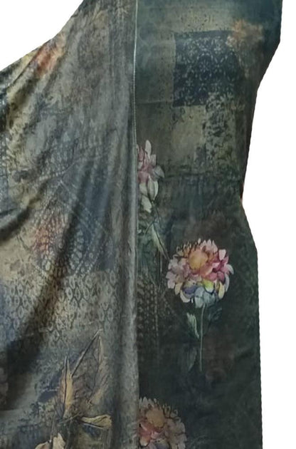 Green Digital Printed Velvet Three Piece Unstitched Suit Set - Luxurion World