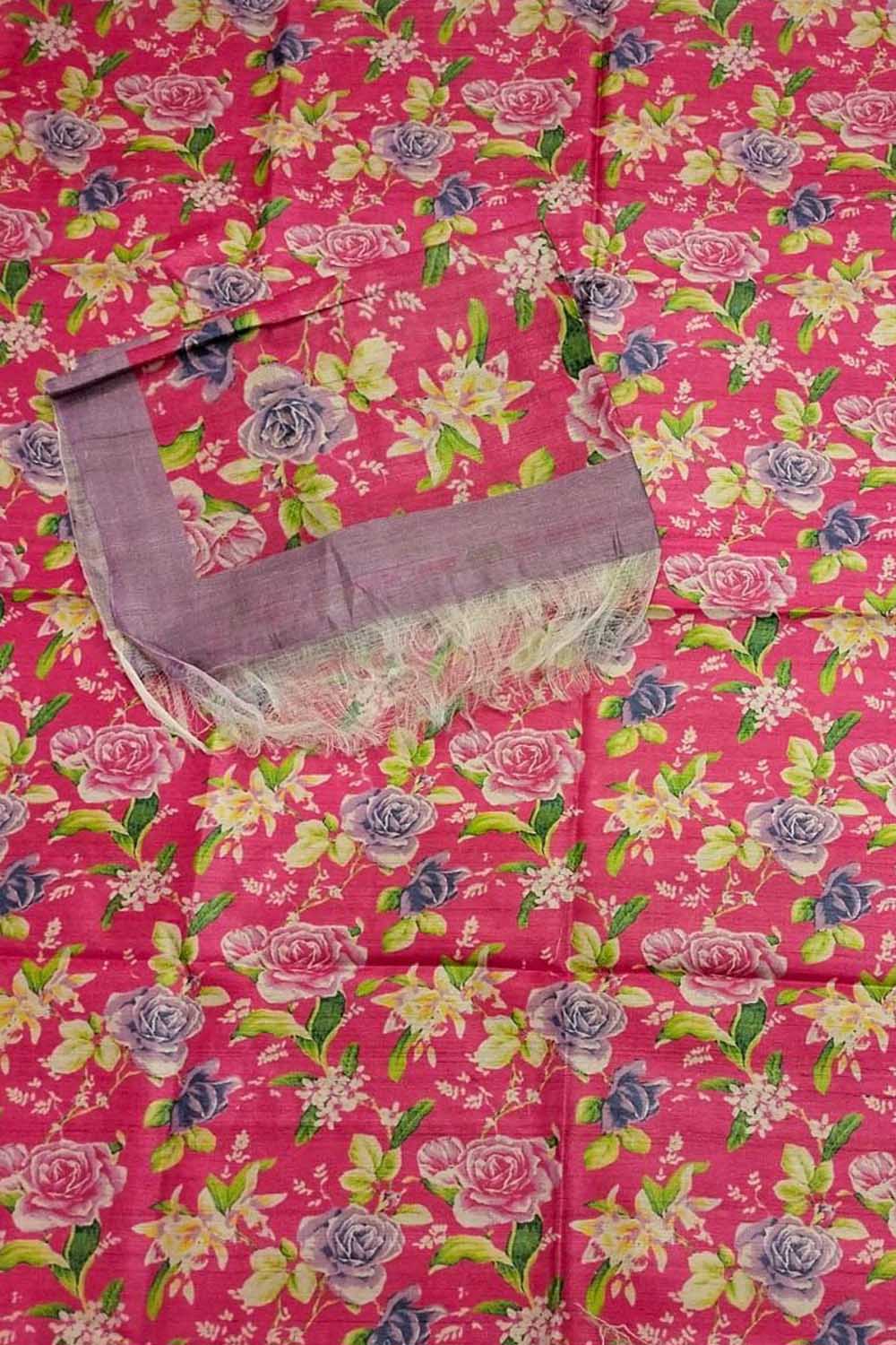 Digital Printed Pink Tussar Moonga Suit Set - Unstitched Elegance - Luxurion World