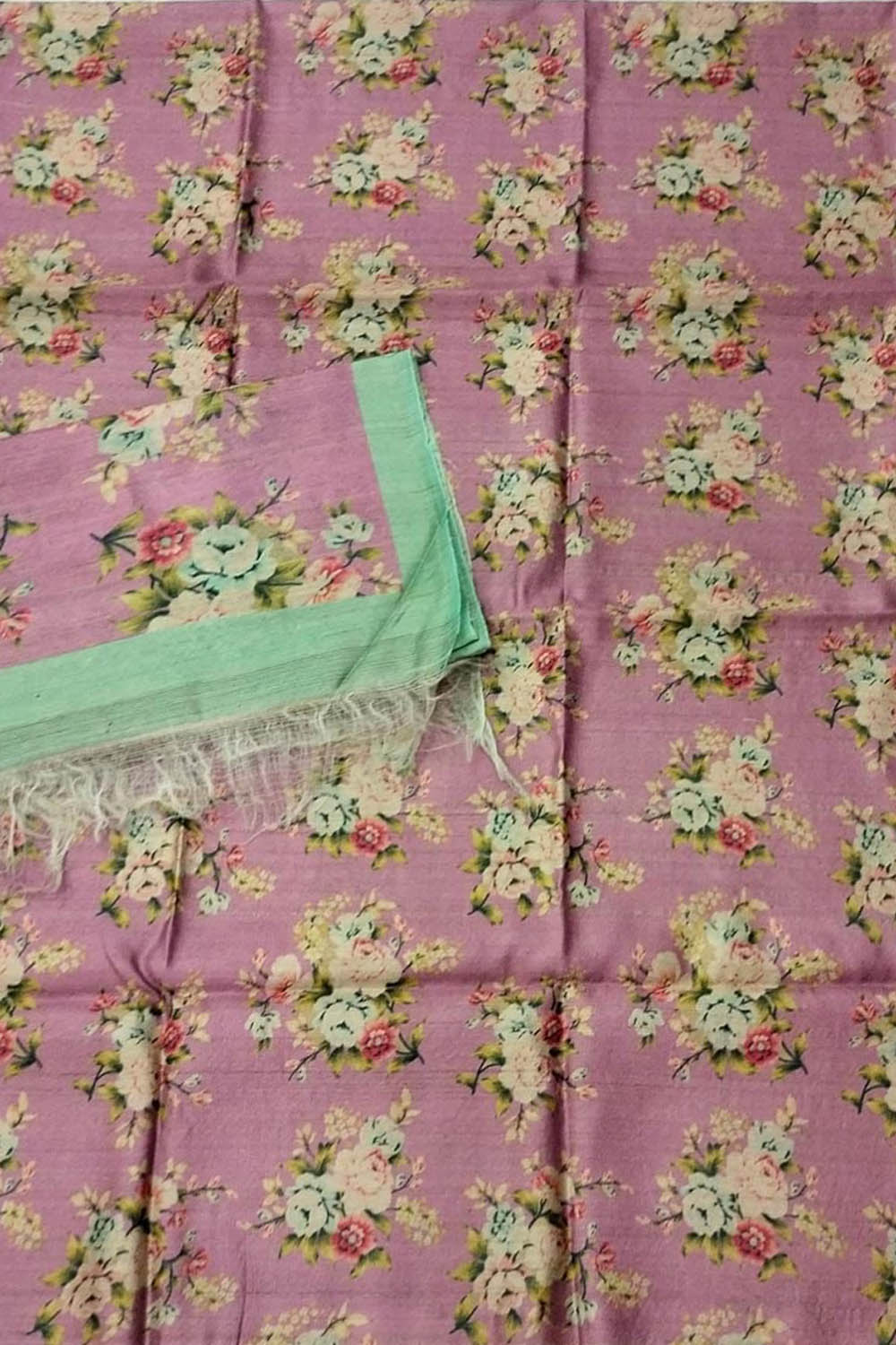 Digital Print Pink Tussar Moonga Suit Set - Unstitched Elegance - Luxurion World