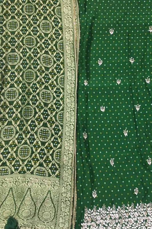 Green Gota Patti Work Banarasi Dola Silk Suit - Luxurion World