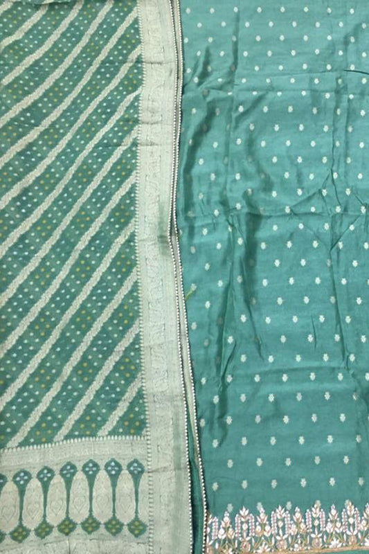 Green Gota Patti Work Banarasi Dola Silk Suit - Luxurion World