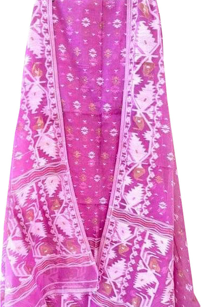 Stylish Pink Jamdani Cotton Silk Suit Set - Unstitched Two Piece