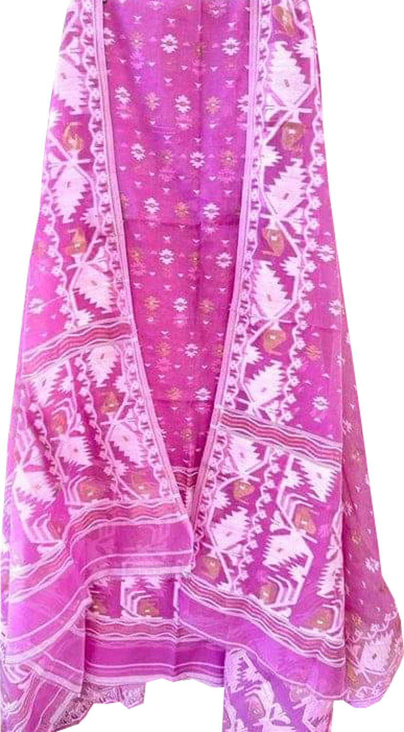Stylish Pink Jamdani Cotton Silk Suit Set - Unstitched Two Piece - Luxurion World