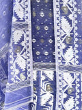 Blue Jamdani Cotton Silk Two Piece Unstitched Suit Set - Luxurion World