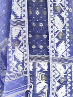 Blue Jamdani Cotton Silk Two Piece Unstitched Suit Set - Luxurion World