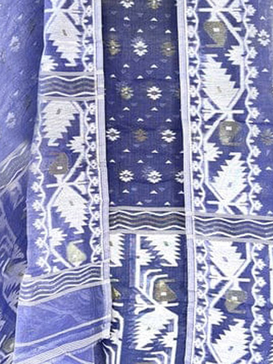 Blue Jamdani Cotton Silk Two Piece Unstitched Suit Set - Luxurion World