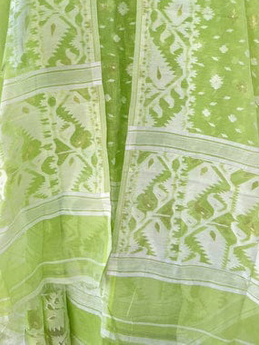 Green Jamdani Cotton Silk Two Piece Unstitched Suit Set