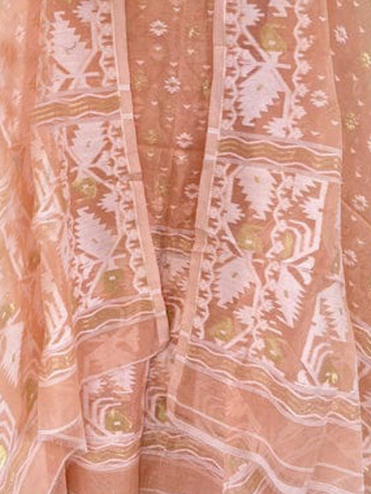 Orange Jamdani Cotton Silk Two Piece Unstitched Suit Set - Luxurion World