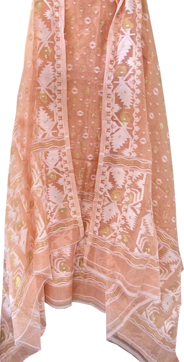 Orange Jamdani Cotton Silk Two Piece Unstitched Suit Set - Luxurion World