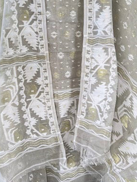 Grey Jamdani Cotton Silk Two Piece Unstitched Suit Set