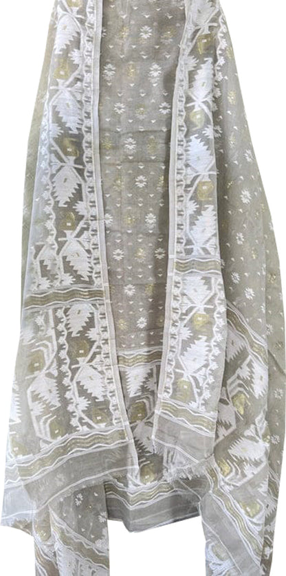 Grey Jamdani Cotton Silk Two Piece Unstitched Suit Set - Luxurion World
