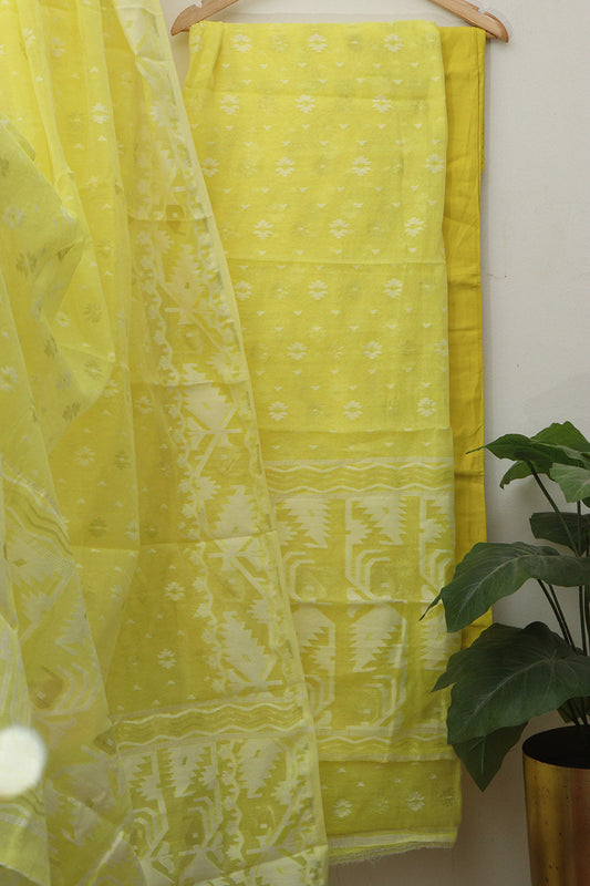 Yellow Jamdani Cotton Silk Suit Set