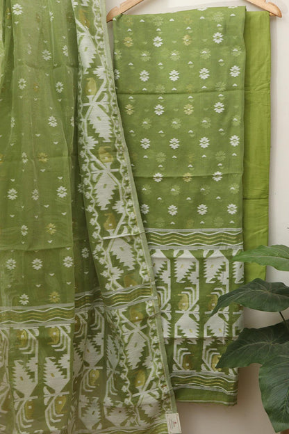 Green Jamdani Cotton Silk Suit Set - Luxurion World