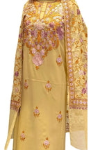 Yellow Kashmiri Aari Work Georgette 3 Piece Unstitched Suit - Luxurion World