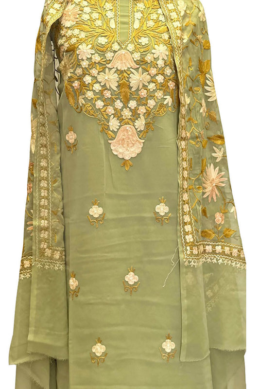 Elegant Green Kashmiri Aari Work Georgette Suit Set