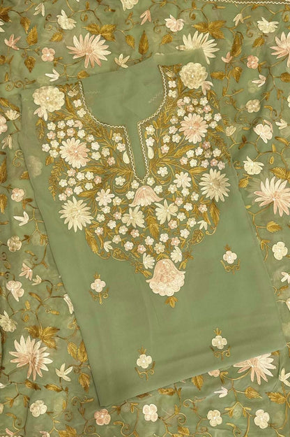 Elegant Green Kashmiri Aari Work Georgette Suit Set - Luxurion World