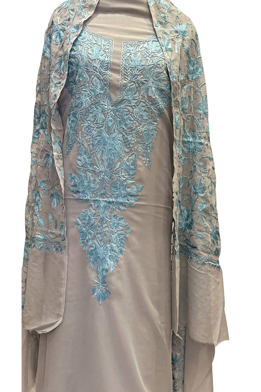 Elegant Pastel Kashmiri Aari Work Georgette Suit Set - Luxurion World
