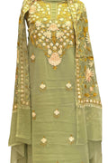 Elegant Green Kashmiri Aari Work Georgette Three Piece Suit - Luxurion World