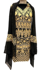 Elegant Black Kashmiri Aari Work Georgette Three Piece Unstitched Suit Set - Luxurion World