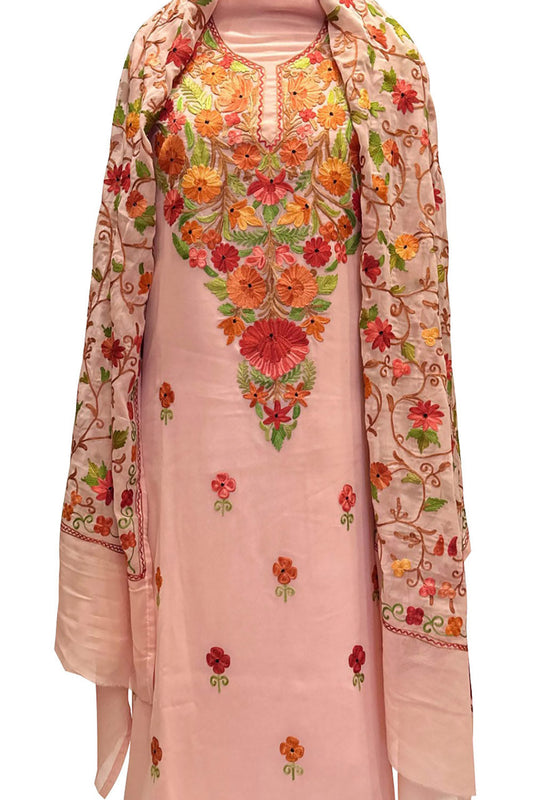 Elegant Pink Kashmiri Aari Work Georgette Suit Set