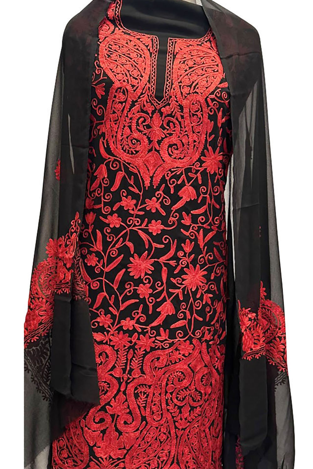 Elegant Black Kashmiri Aari Work Georgette Three Piece Suit - Luxurion World