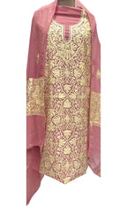 Elegant Pink Kashmiri Aari Work Georgette Three Piece Suit - Luxurion World
