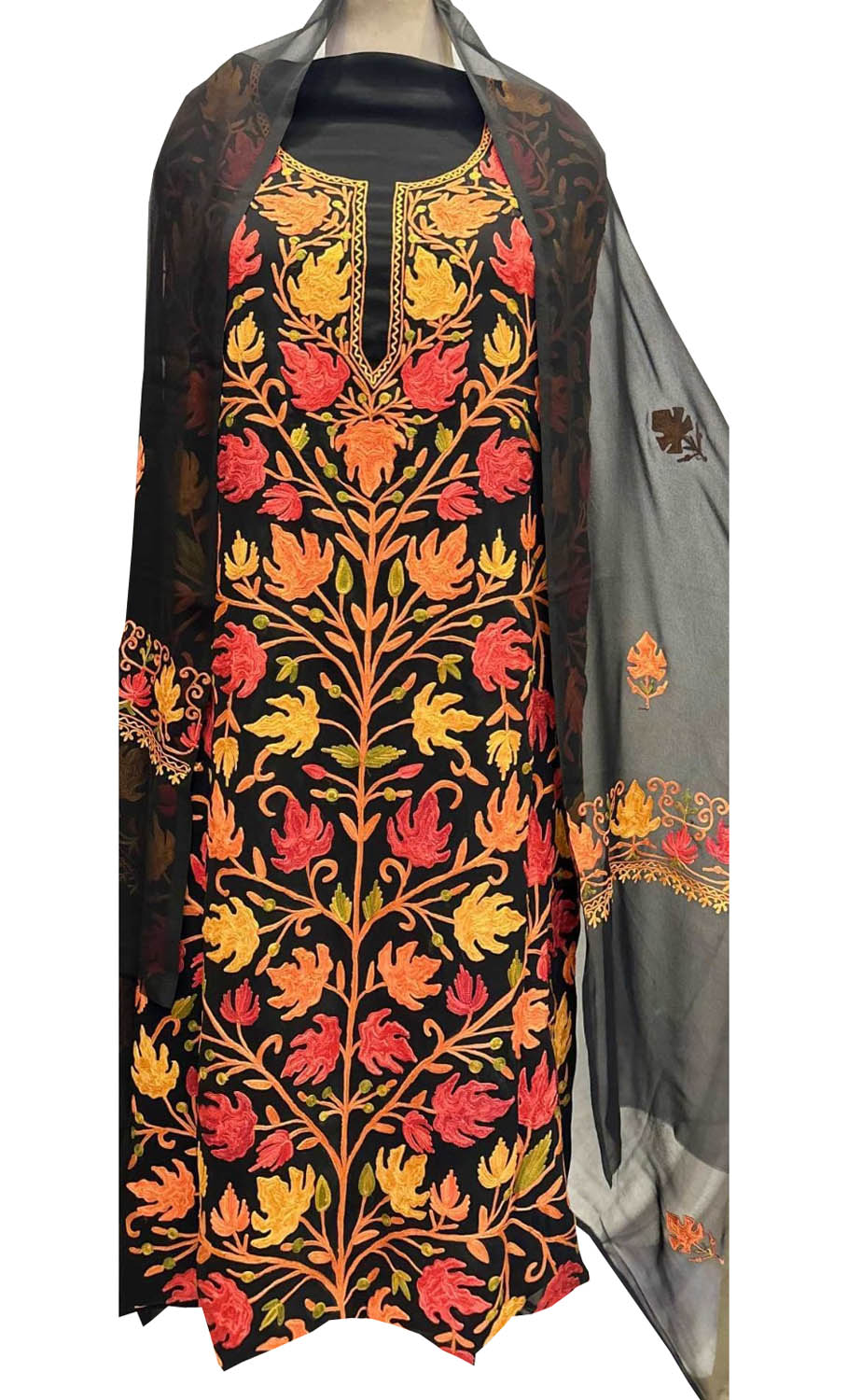 Elegant Black Kashmiri Aari Work Georgette Three Piece Suit - Luxurion World