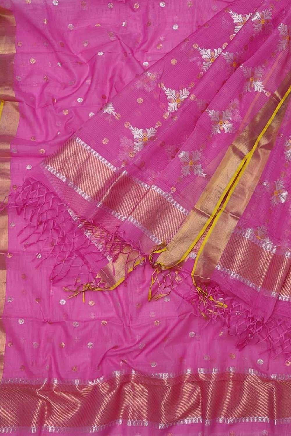 Pink Kota Doria Real Zari Unstitched Suit Set - Luxurion World