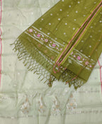 Off White And Green Kota Doria Real Zari Unstitched Suit Set - Luxurion World