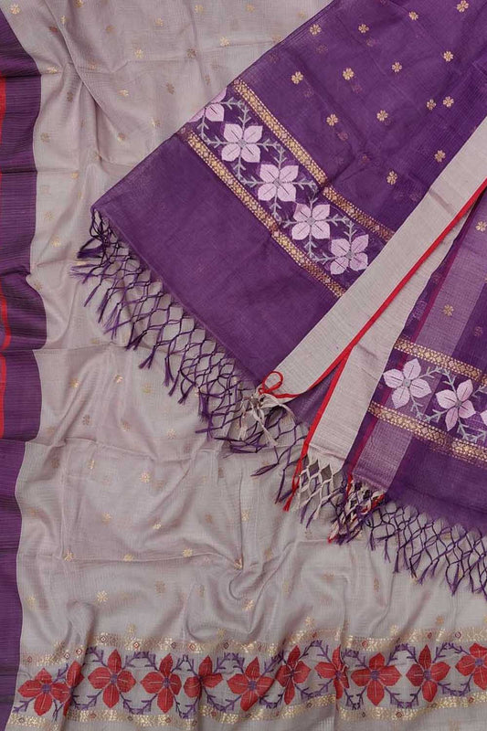 Purple Kota Doria Real Zari Unstitched Suit Set - Luxurion World