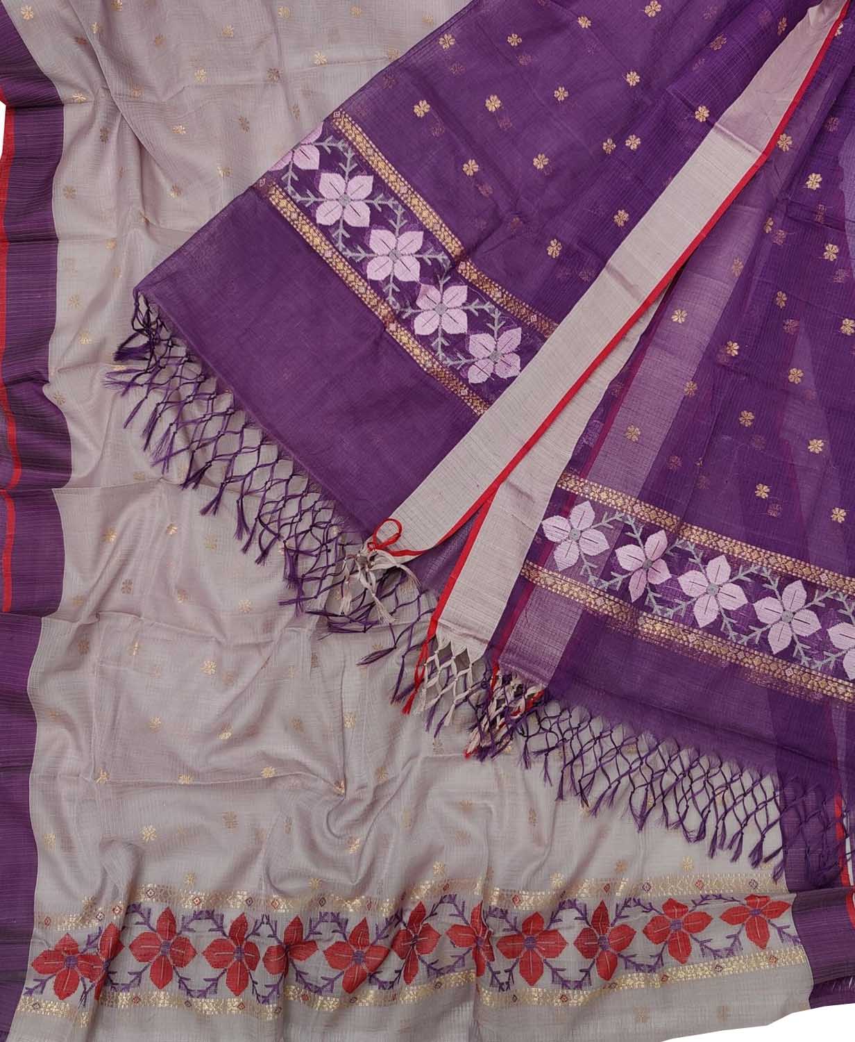 Purple Kota Doria Real Zari Unstitched Suit Set - Luxurion World