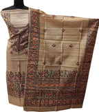 Pastel Madhubani Hand Painted Tussar Ghicha Unstitched Suit Set - Luxurion World
