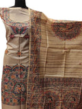 Pastel Madhubani Hand Painted Tussar Ghicha Unstitched Suit Set - Luxurion World