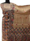 Pastel Madhubani Hand Painted Tussar Ghicha Unstitched Suit Set - Luxurion World