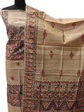 Pastel Madhubani Hand Painted Tussar Ghicha Unstitched Suit Set - Luxurion World
