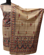 Pastel Madhubani Hand Painted Tussar Ghicha Unstitched Suit Set - Luxurion World