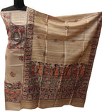 Pastel Madhubani Hand Painted Tussar Ghicha Unstitched Suit Set - Luxurion World