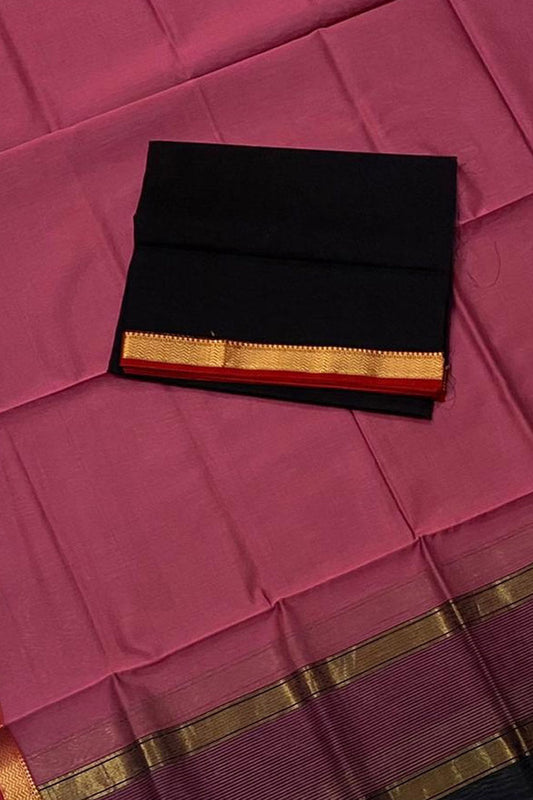 Pink And Black Maheshwari Handloom Cotton Silk Two Piece Suit Set - Luxurion World