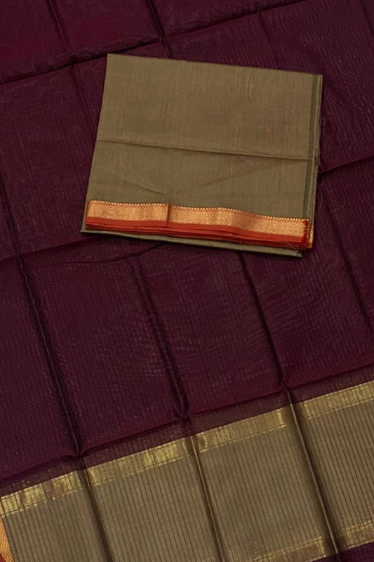 Maroon And Pastel Maheshwari Handloom Cotton Silk Two Piece Suit Set