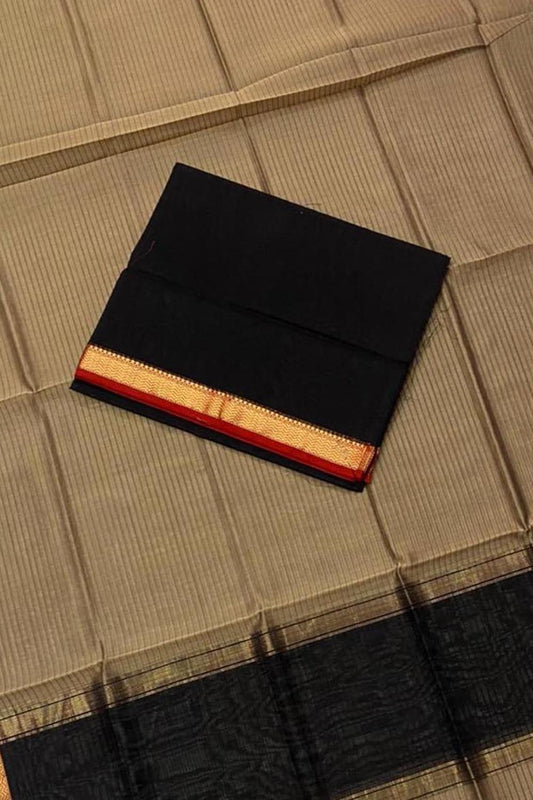 Pastel And Black Maheshwari Handloom Cotton Silk Two Piece Suit Set - Luxurion World