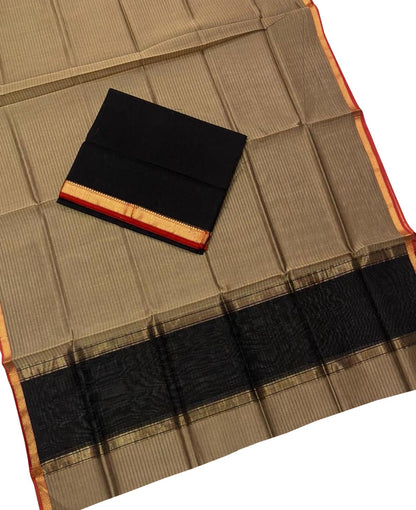 Pastel And Black Maheshwari Handloom Cotton Silk Two Piece Suit Set - Luxurion World