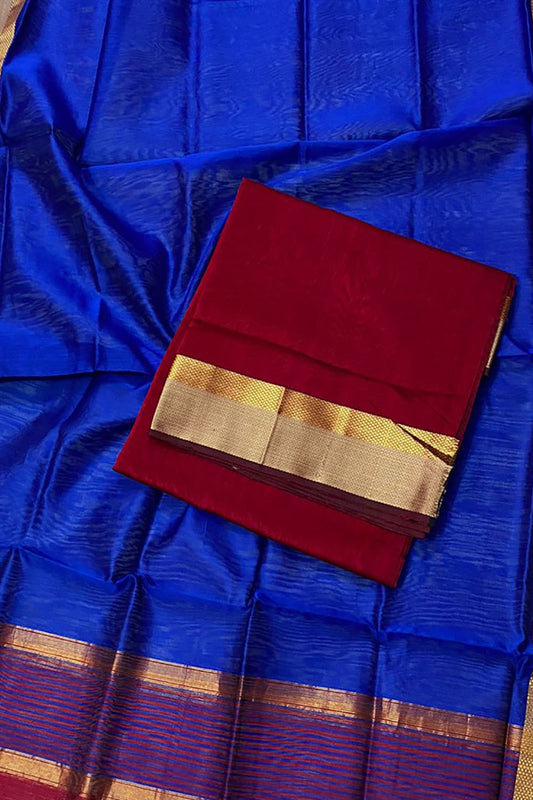 Get Elegant & Comfortable Blue Maheshwari Cotton Silk Suit Set - Shop Handloomed Now! - Luxurion World