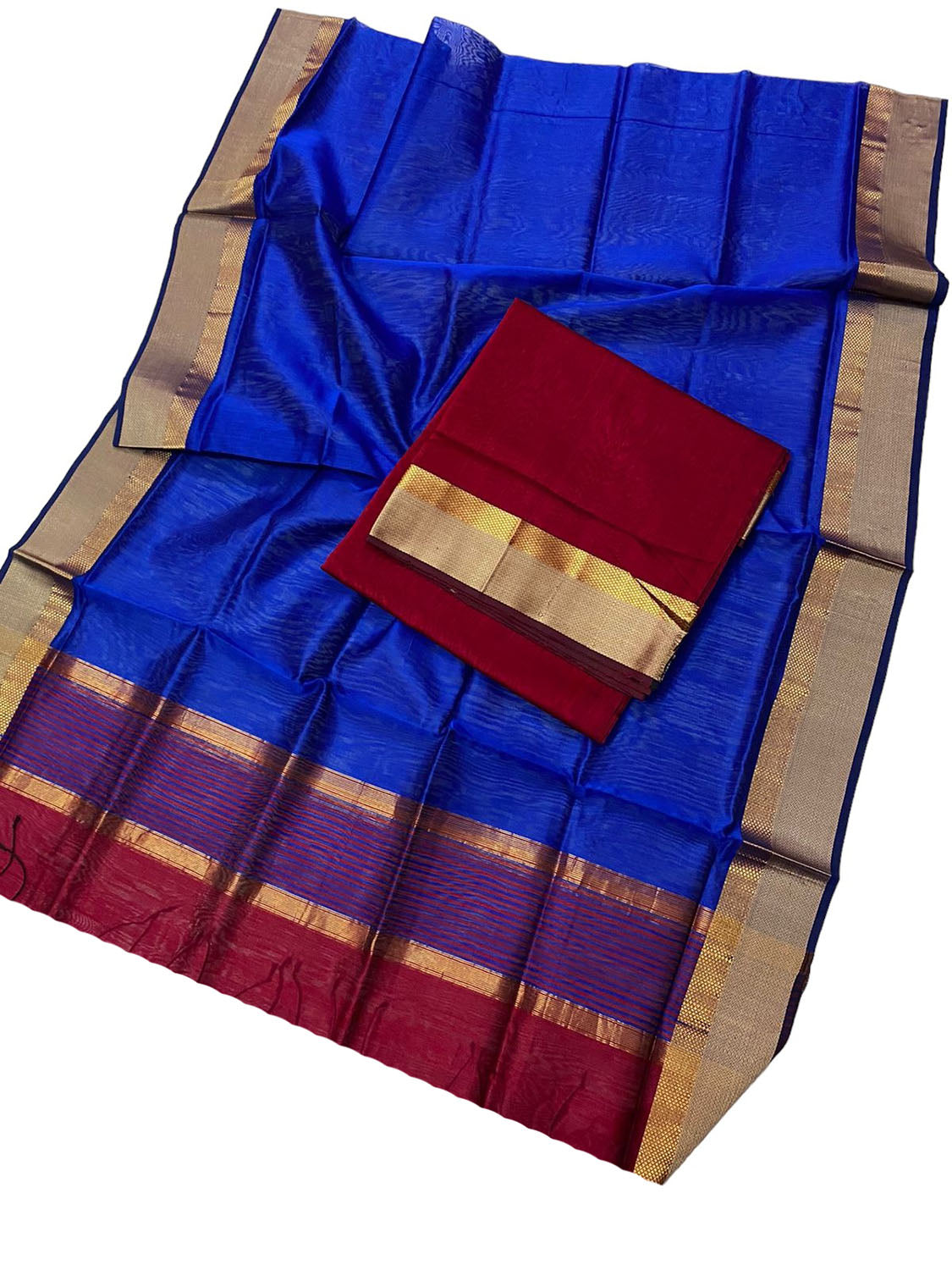 Get Elegant & Comfortable Blue Maheshwari Cotton Silk Suit Set - Shop Handloomed Now!