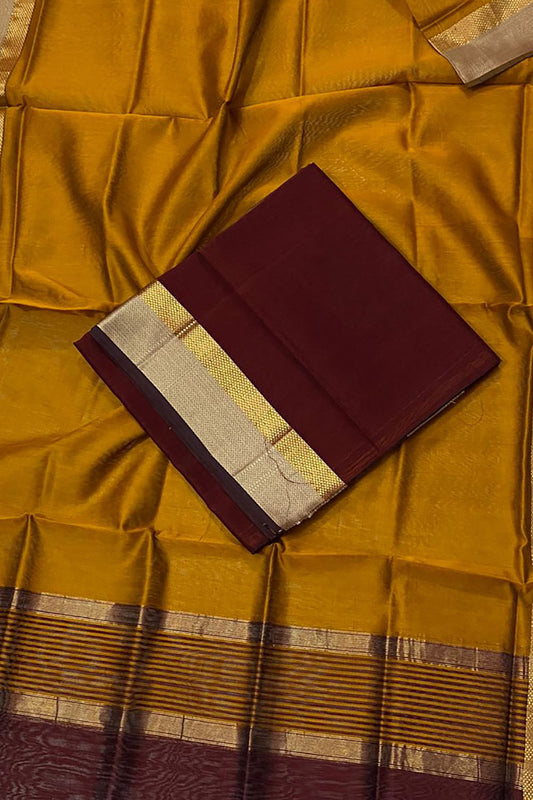 Get Stylish with Yellow Maheshwari Cotton Silk Suit Set - Handloom Two Piece - Luxurion World
