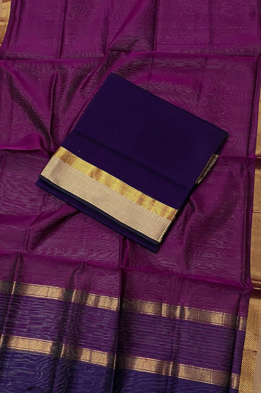 Get Stylish with Handloom Crafted Purple Maheshwari Cotton Silk Suit Set - Luxurion World