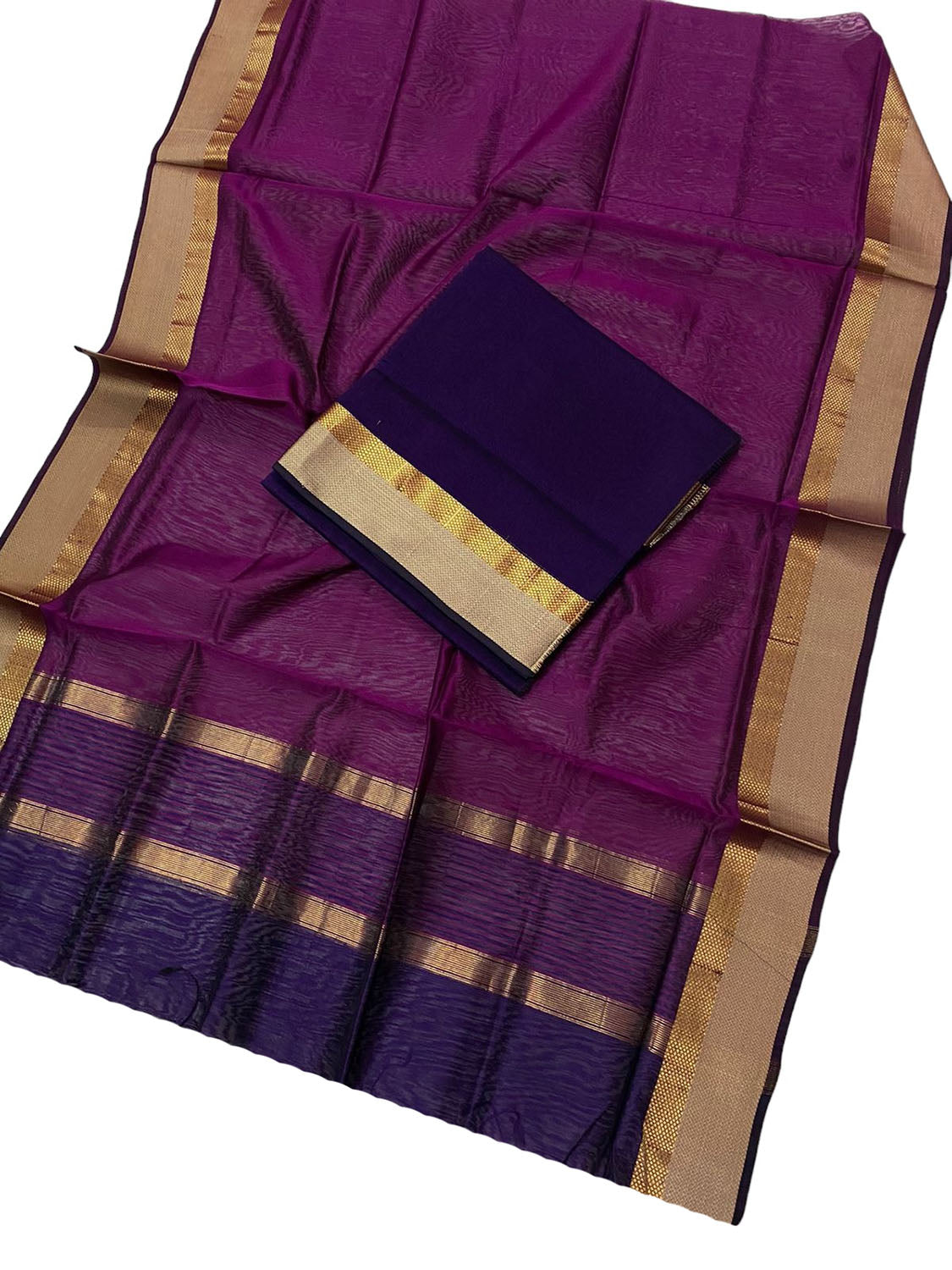Get Stylish with Handloom Crafted Purple Maheshwari Cotton Silk Suit Set