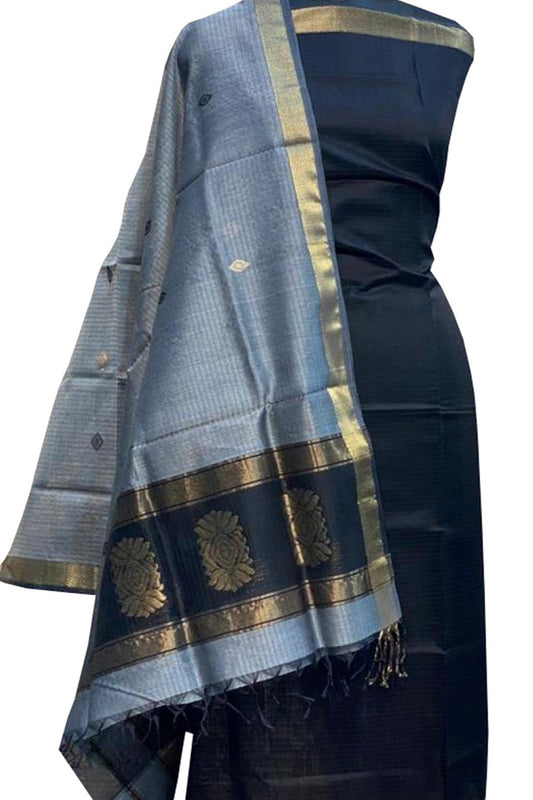Stylish Black & Grey Maheshwari Handloom Cotton Silk Suit Set